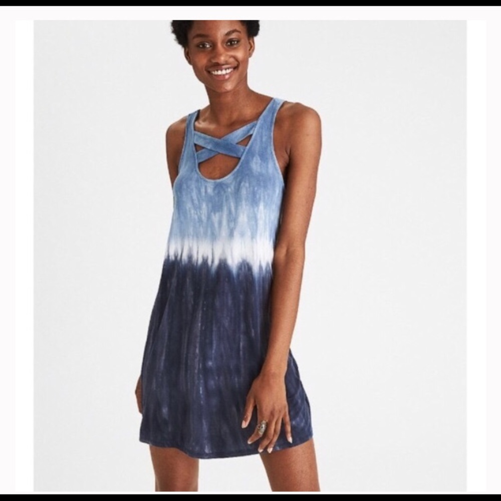 American Eagle Blue Tie-dye Swing Dress